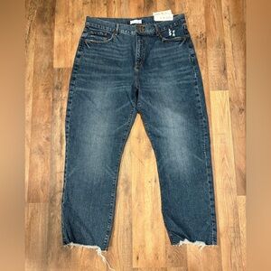 LOFT Blue Straight Leg cropped frayed hem Denim Jeans size 12/31
